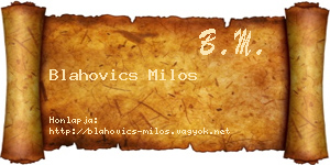 Blahovics Milos névjegykártya